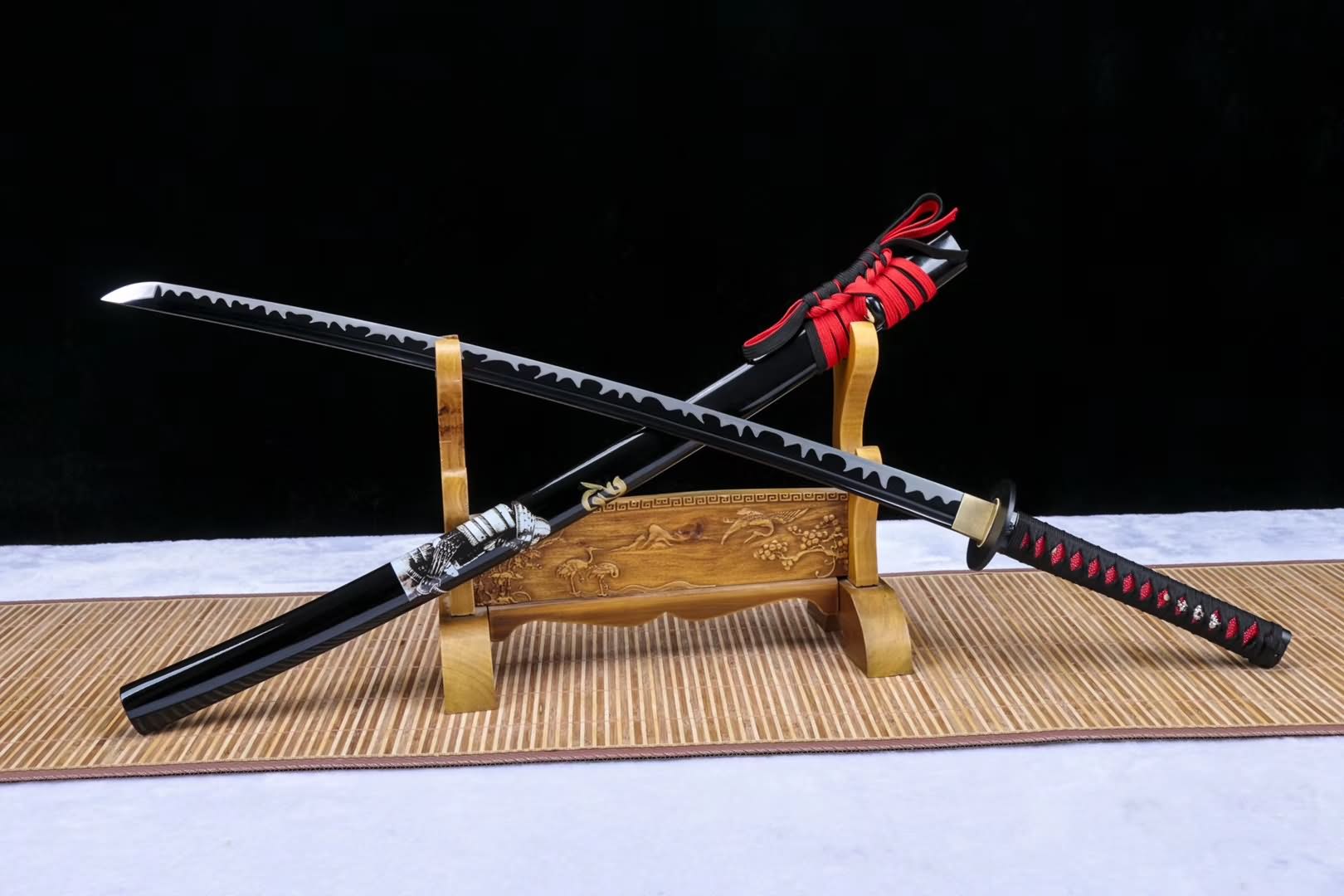 40 Samurai Sword BLACK Dragon Stainless Steel w/ Stand Collectible Katana  Ninja