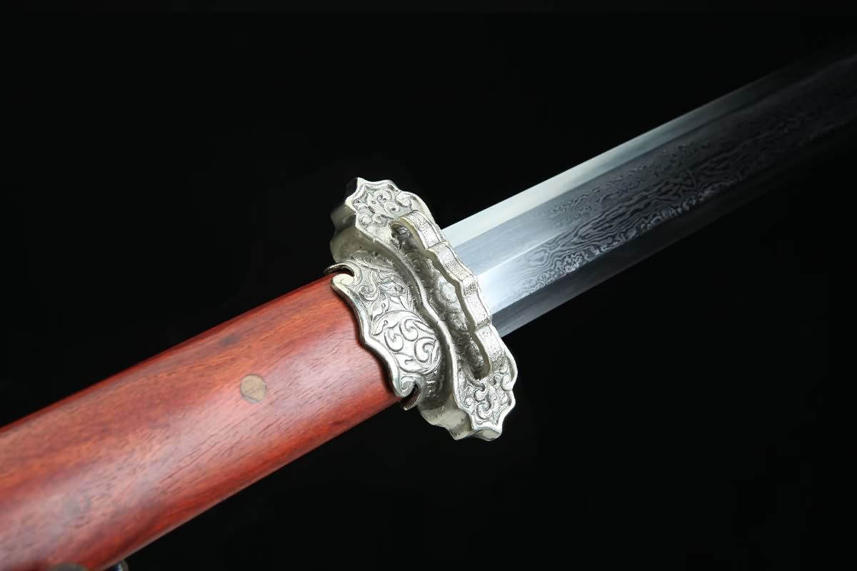 Tang Jian - Damascus Pattern Steel, Redwood Scabbard - Martial Arts Sword