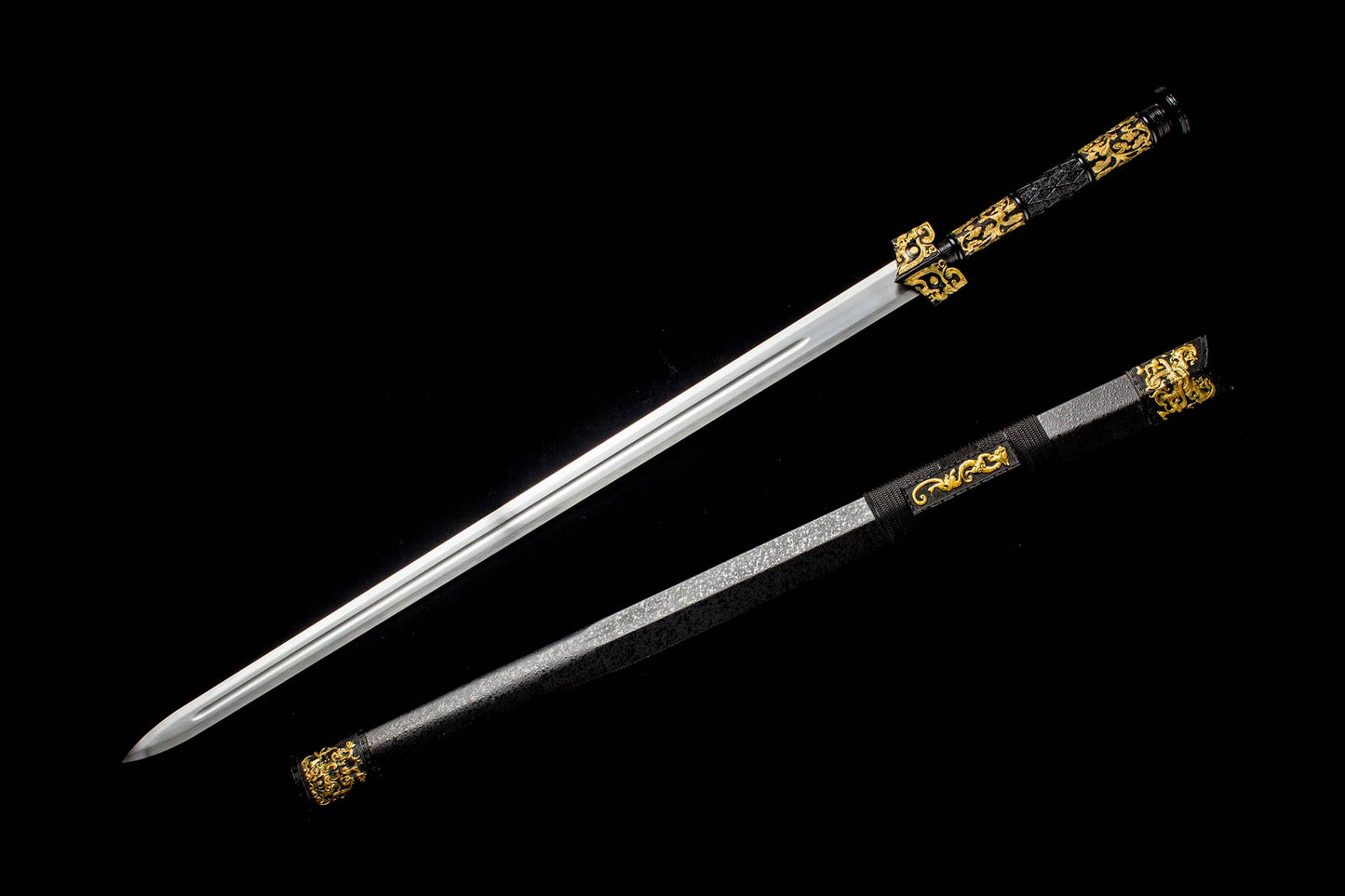 Han Jian Sword | 40.5" Hand-Forged Carbon Steel Blade | Zinc Alloy Handle & Black Wood Scabbard