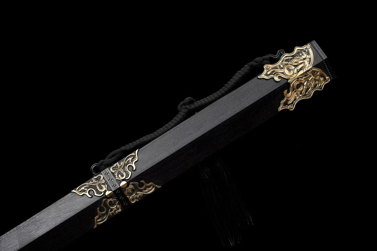 Hand-Forged Chinese Yitian Jian Sword Damascus Steel Blade, Blackwood Scabbard