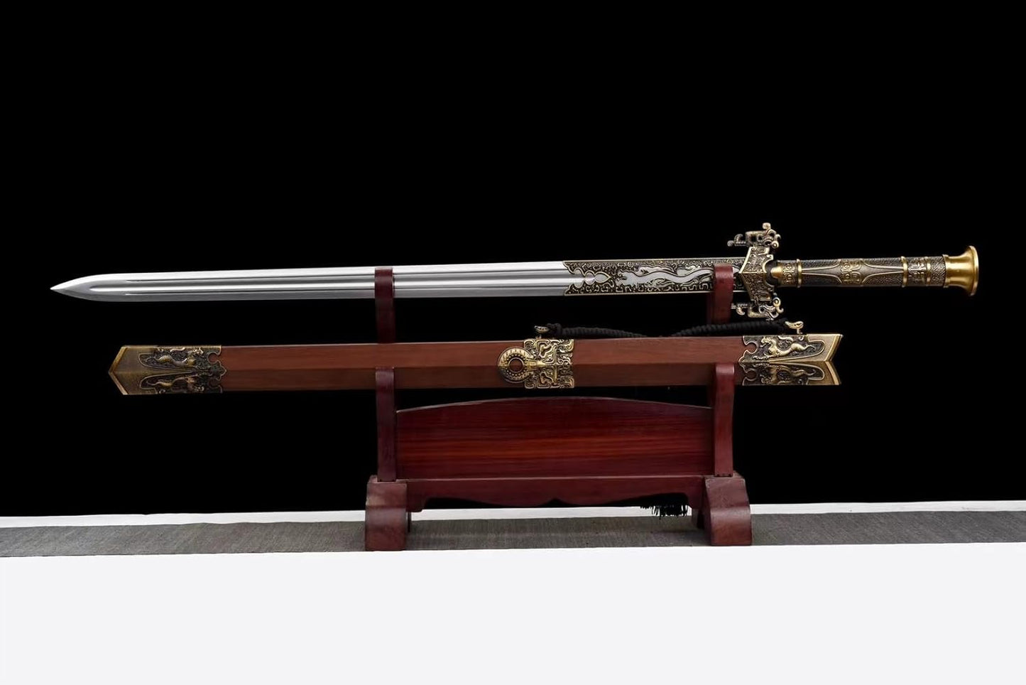 Hanjian Sword | Handcrafted High Carbon Steel Blade with Rosewood Scabbard & Alloy Fittings | 40"