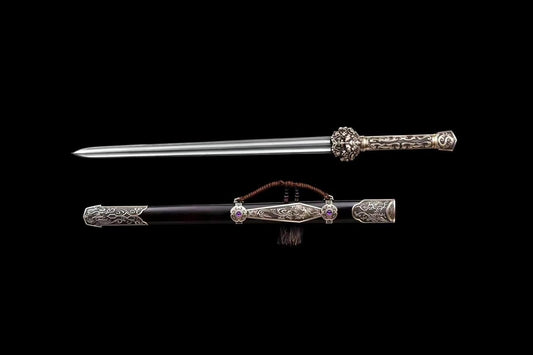 Chinese Spring & Autumn Sword - Folded Damascus Steel with Brass Fittings