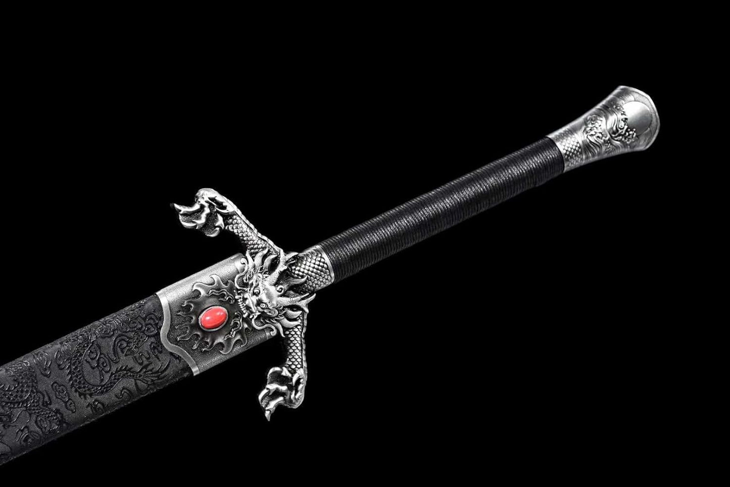 Flying Dragon War Sword | High Carbon Steel | Black Scabbard with Flying Dragon Motif