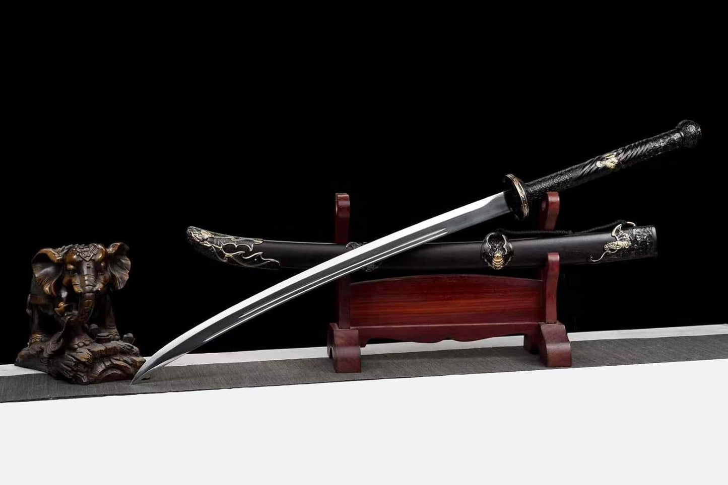 Qing Dao Sword–Traditional Longquan Craftsmanship,High carbon Steel Blade,Blackwood Scabbard