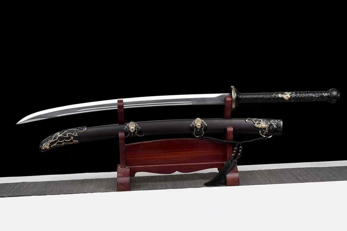 Qing Dao Sword–Traditional Longquan Craftsmanship,High carbon Steel Blade,Blackwood Scabbard