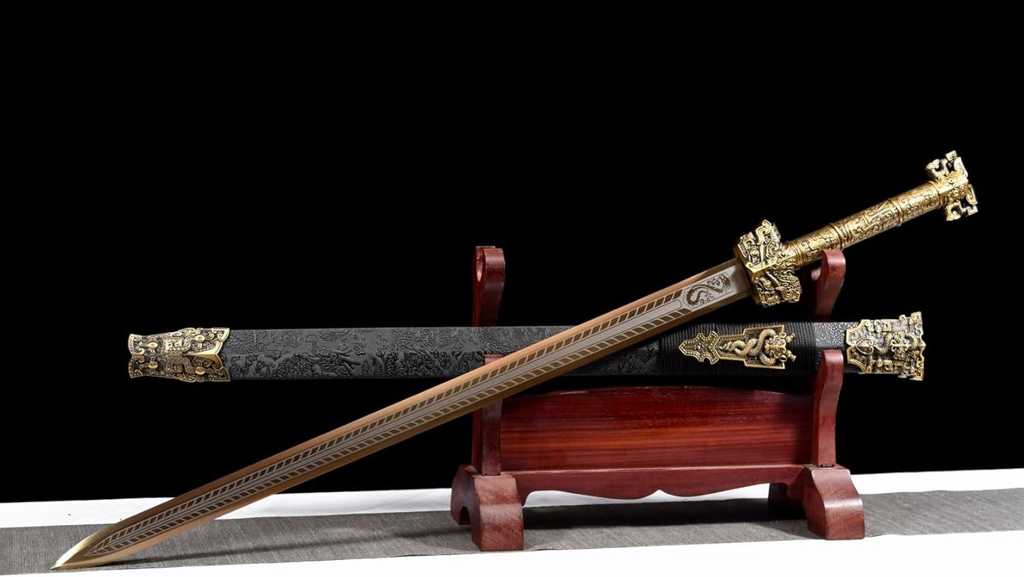 Gold Laser-Engraved Han Jian – Hand-Forged Chinese Sword