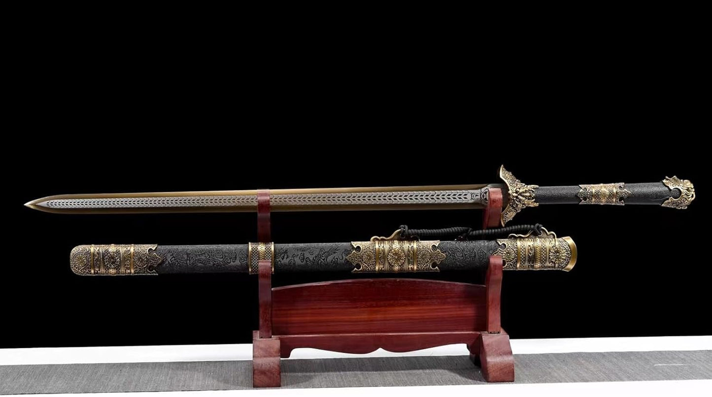 General's Sword-High Carbon Steel,Double-Edged Blade with Gold Etched Pattern