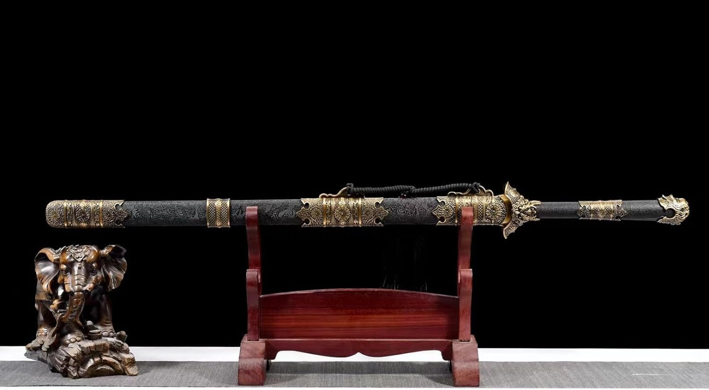 General's Sword-High Carbon Steel,Double-Edged Blade with Gold Etched Pattern