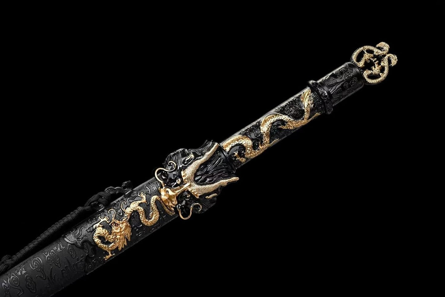 Dragon King Sword,Forged High Manganese Steel Blade,Double-Edged with Etched Dragon Patterns,Faux-Leather Scabbard