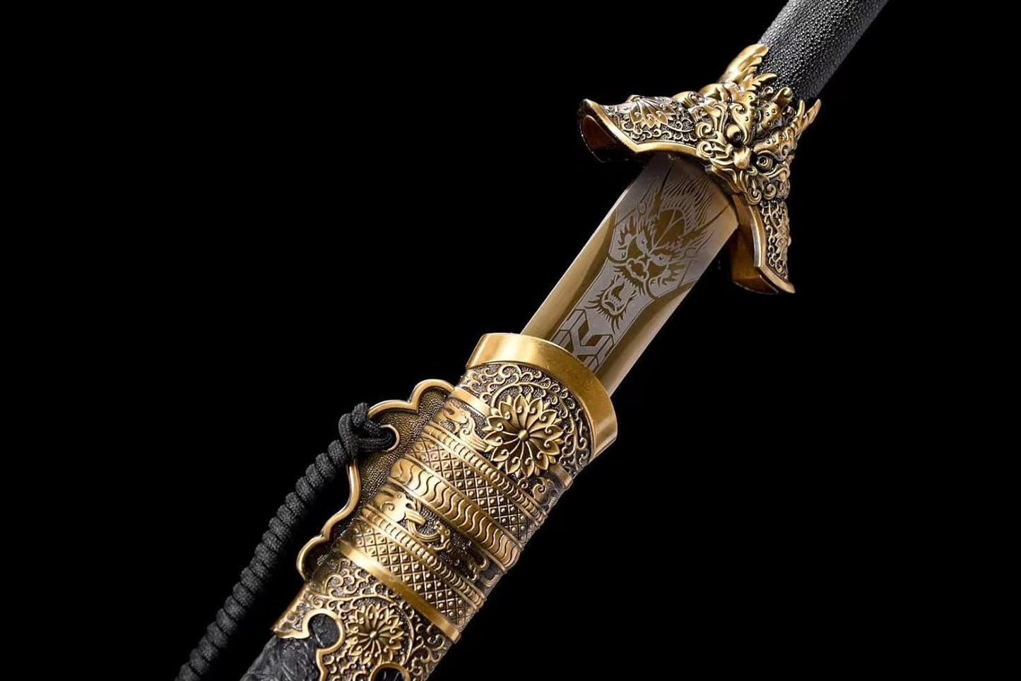 General's Sword-High Carbon Steel,Double-Edged Blade with Gold Etched Pattern