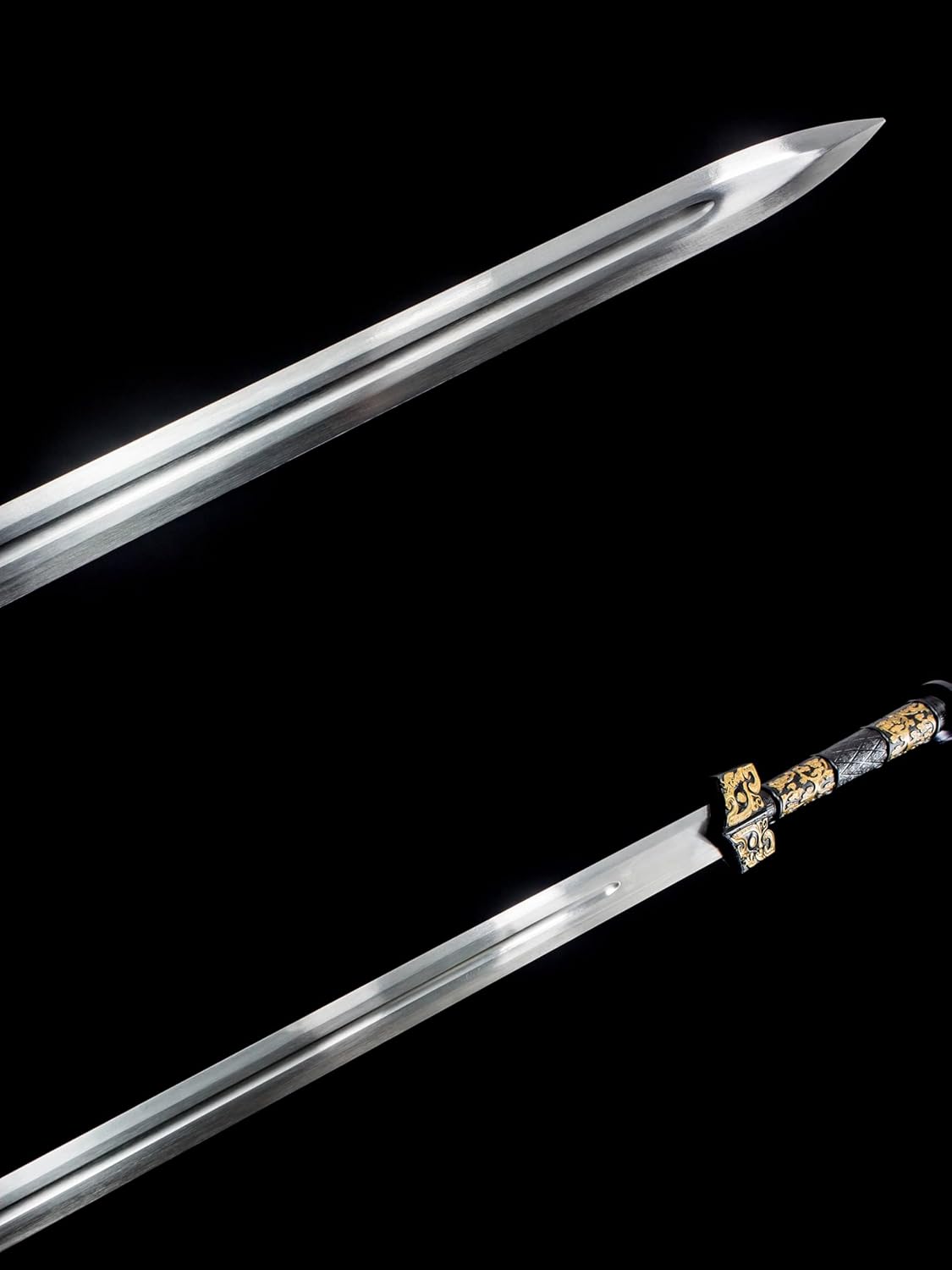 Han Jian Sword | 40.5" Hand-Forged Carbon Steel Blade | Zinc Alloy Handle & Black Wood Scabbard