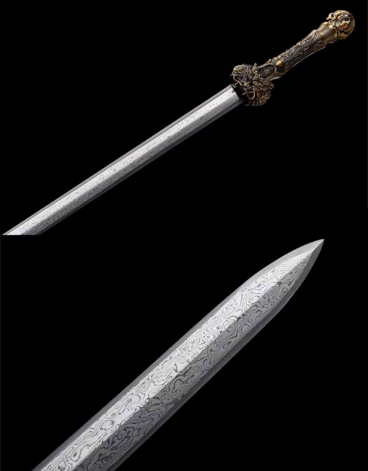 Dragon King Sword – 8-Sided Damascus Steel Blade, Rosewood Scabbard