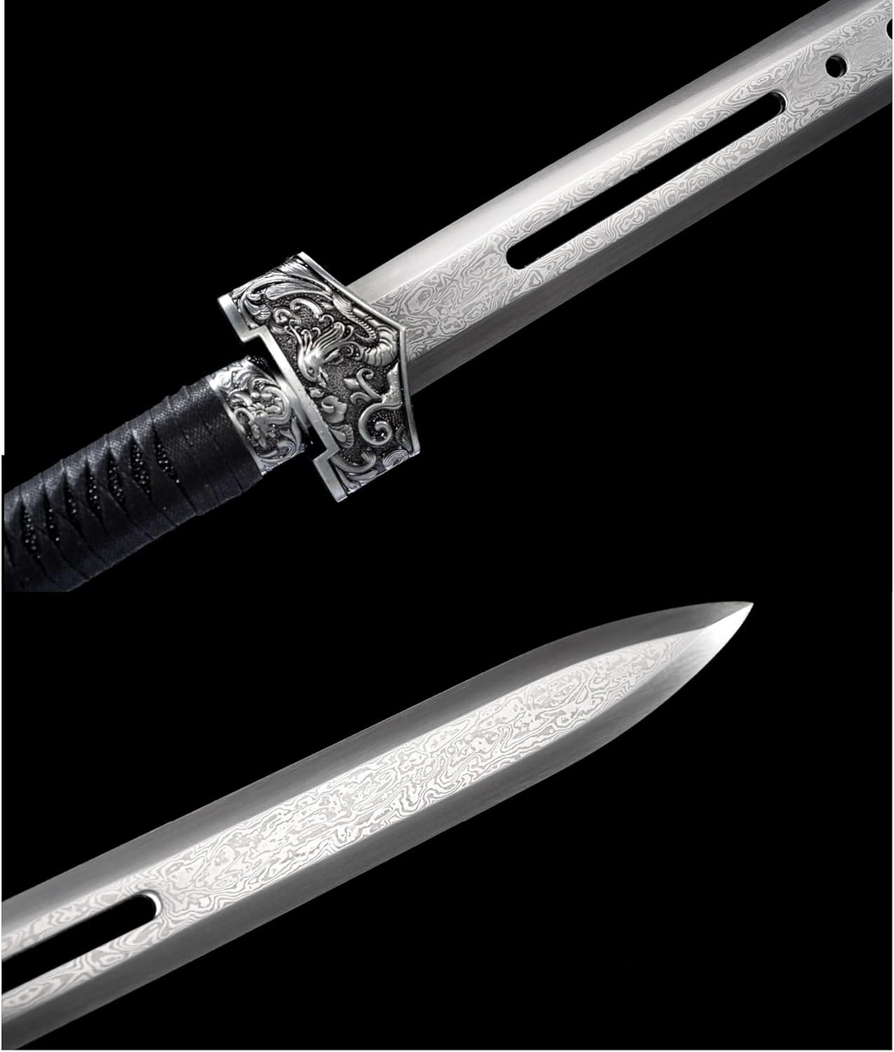 Hand-Forged Hollow Damascus Steel Jian – Chinese Sword