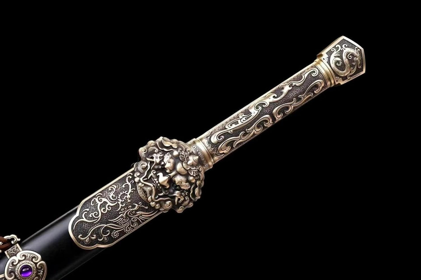 Chinese Spring & Autumn Sword - Folded Damascus Steel with Brass Fittings