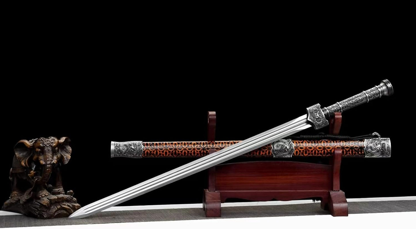 Yue King Sword – High Manganese Steel & Carved Wood