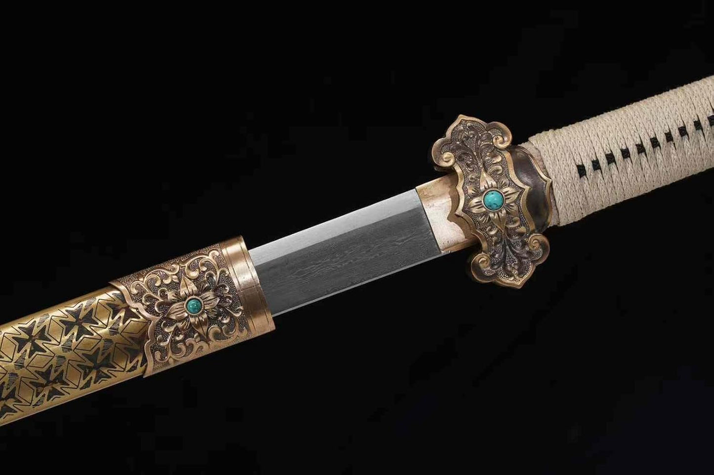 Tang Dynasty Sword – Forged Damascus Steel Blade,Brass Engraved Scabbard