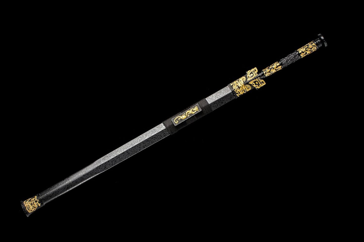 Han Jian Sword | 40.5" Hand-Forged Carbon Steel Blade | Zinc Alloy Handle & Black Wood Scabbard