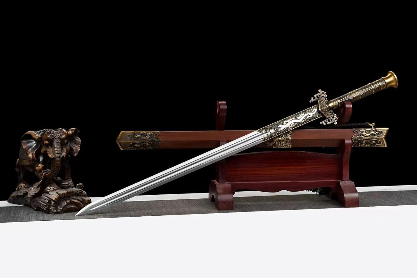 Hanjian Sword | Handcrafted High Carbon Steel Blade with Rosewood Scabbard & Alloy Fittings | 40"