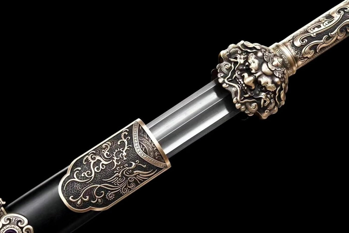 Chinese Spring & Autumn Sword - Folded Damascus Steel with Brass Fittings