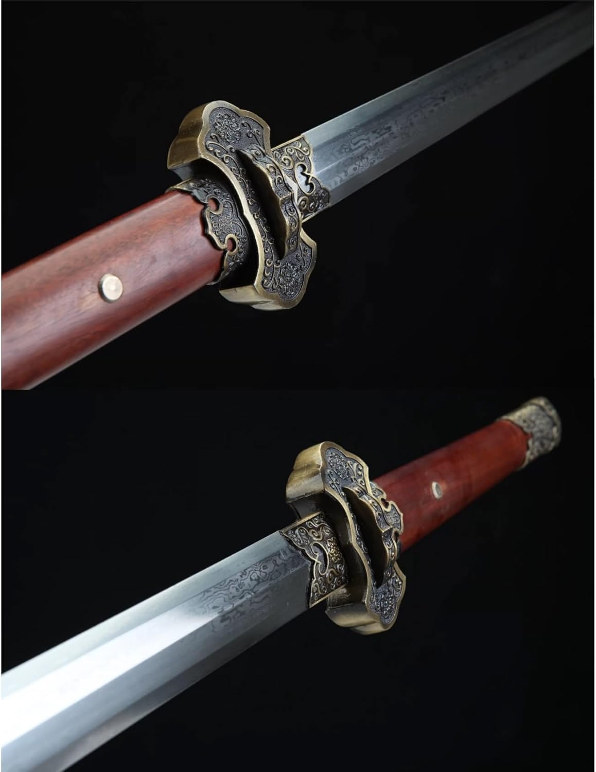 Tang Jian Sword, Hand-Forged Damascus Steel Blade,Ebony Wood Handle, Alloy Fittings