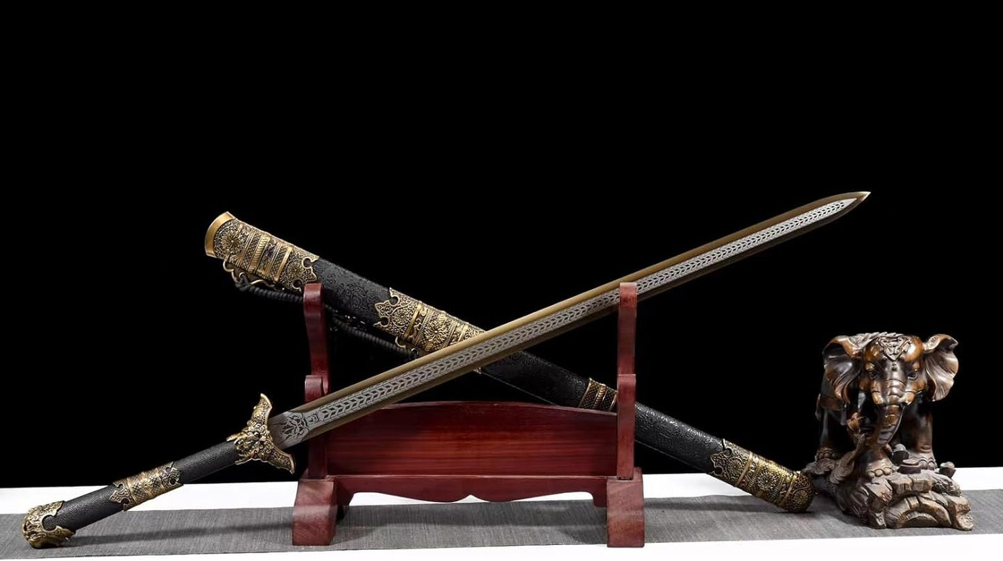 General's Sword-High Carbon Steel,Double-Edged Blade with Gold Etched Pattern