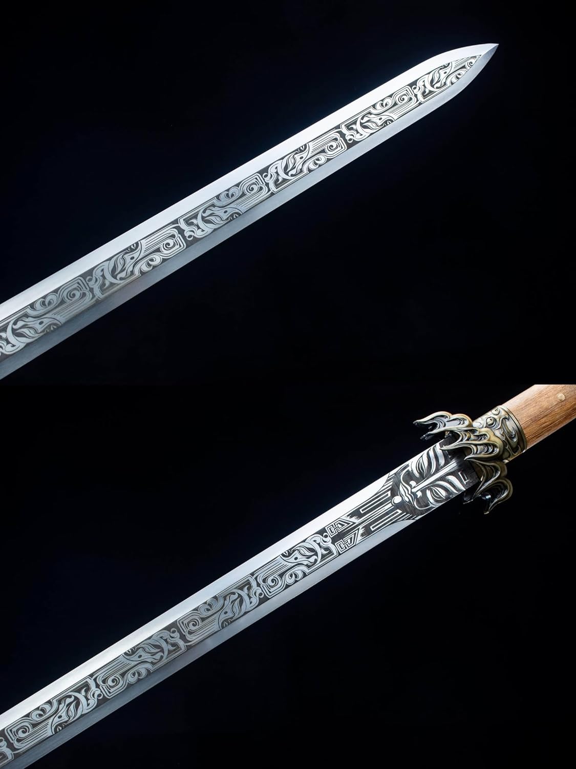 Tang Sword-Authentic High Carbon Steel,Etched Blade,Zinc Alloy Fittings