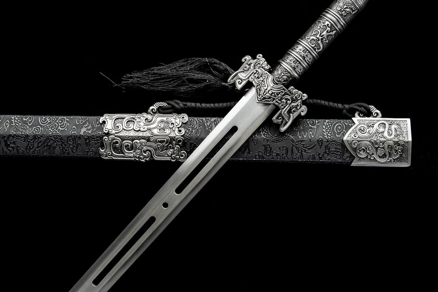 Hollow-Out Han Jian Sword - High Carbon Steel Blade with Qin and Han Dynasty Reliefs