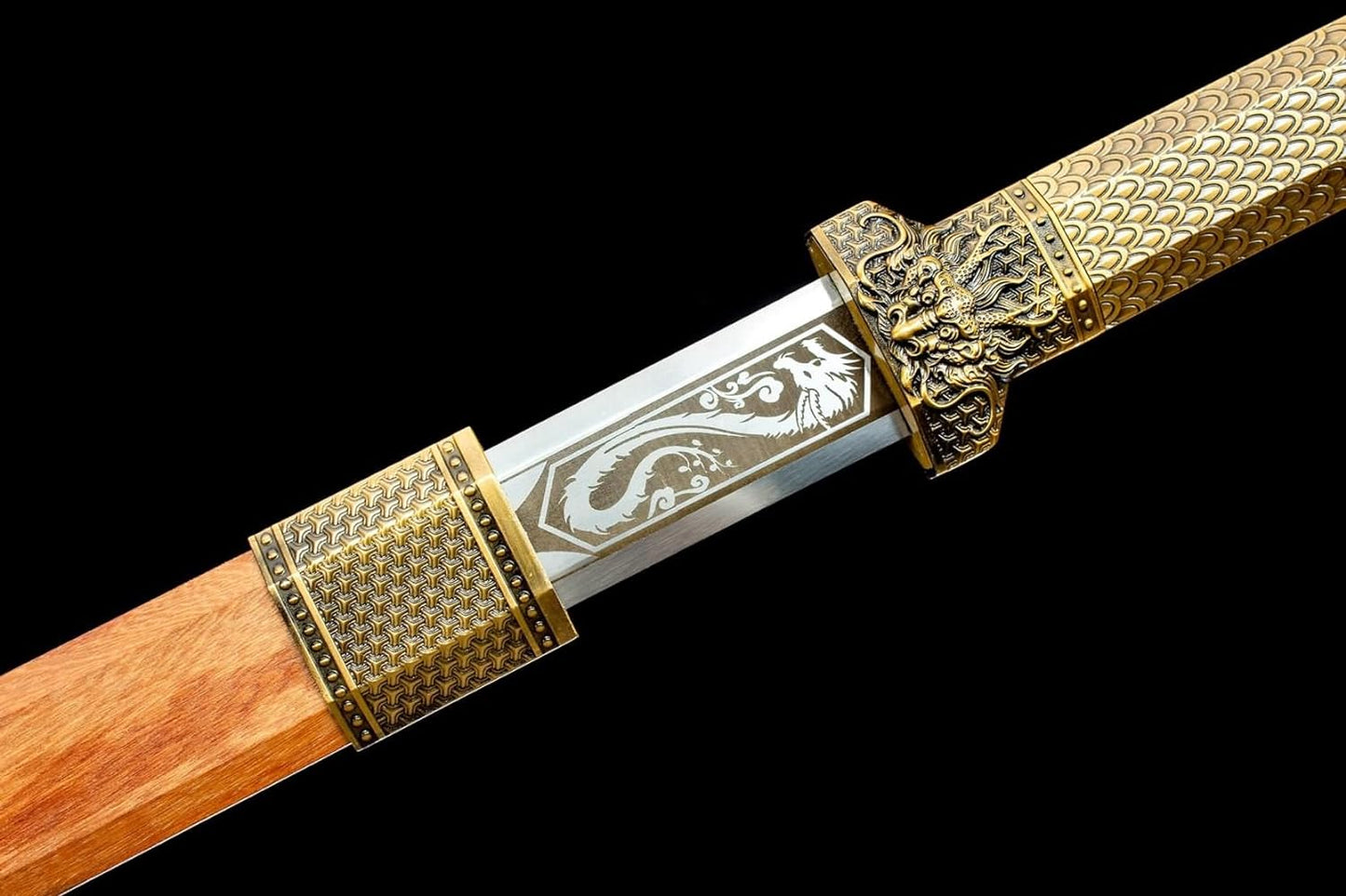 Tang Jian Sword-High Carbon Steel,Etched Double-Edge,Alloy Armor Fittings