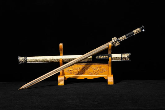 Gold-Etched Han Jian Sword – Hand-Forged High-Carbon Steel