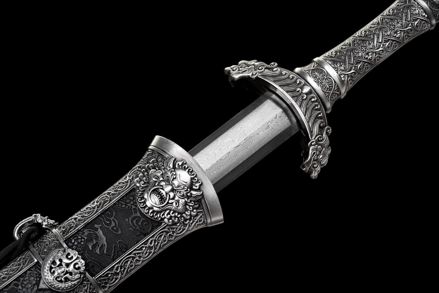 Han Dynasty Sword - Folded Damascus Steel Blade with Zinc Alloy Fittings