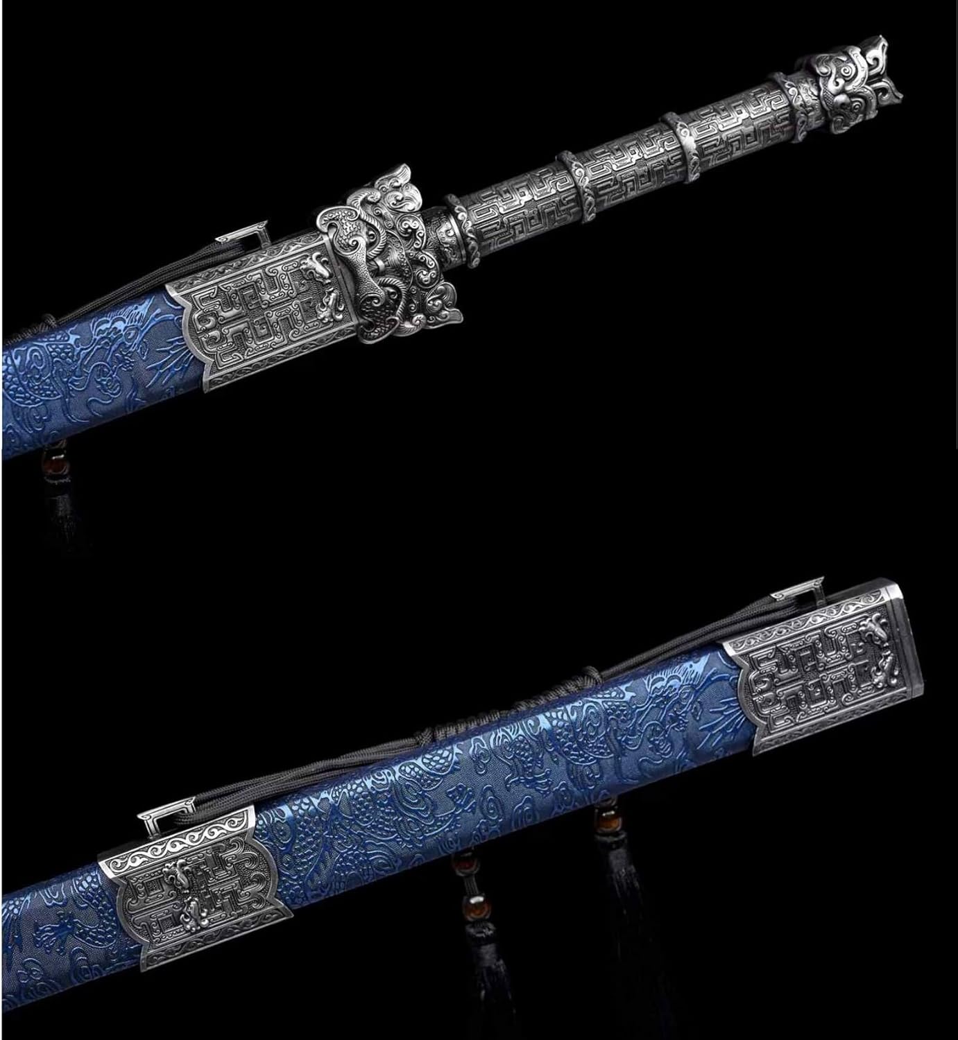 Hand-Forged Square Han Jian – High carbon Steel with Blue Faux Leather Scabbard