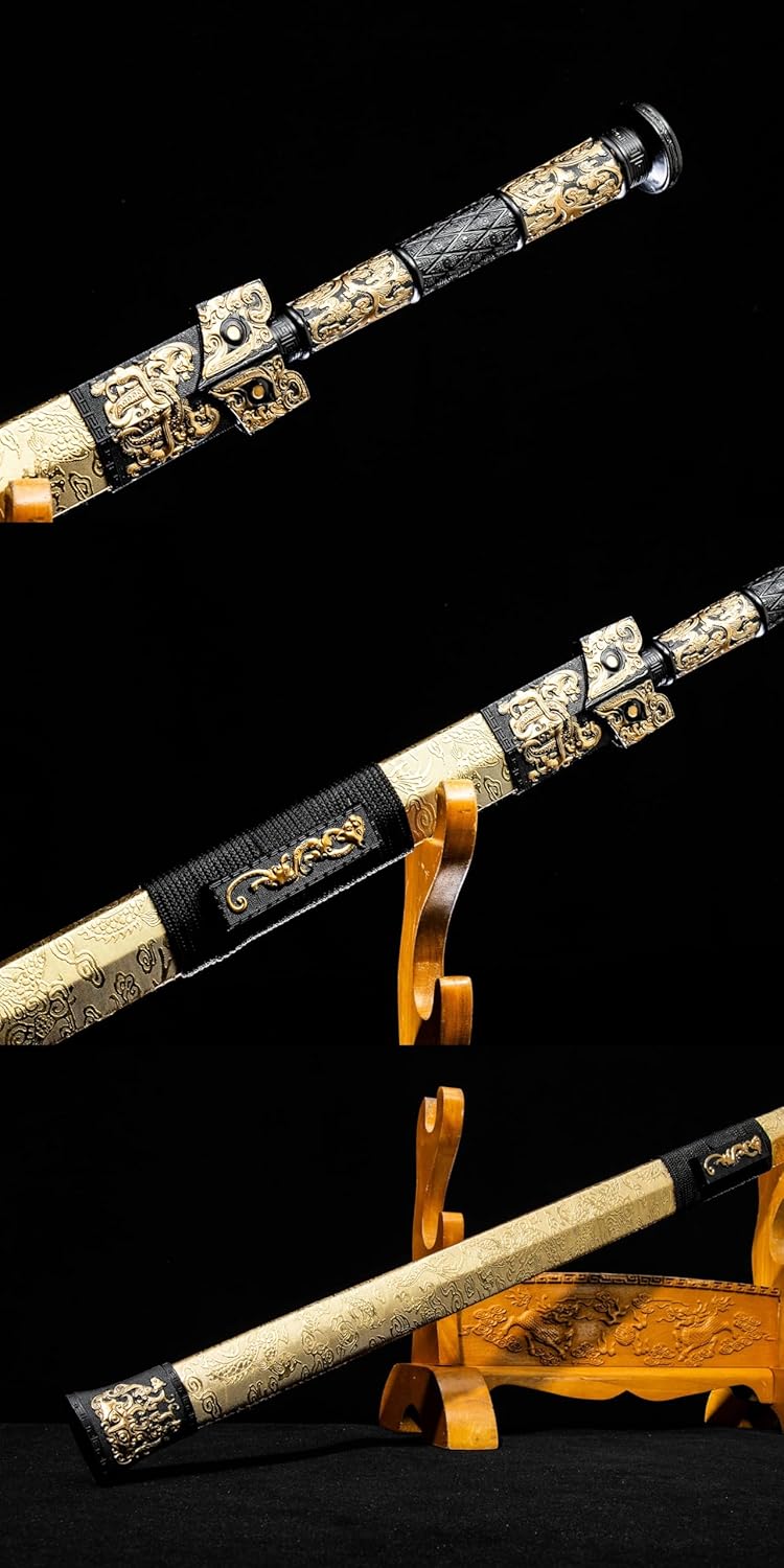 Gold-Etched Han Jian Sword – Hand-Forged High-Carbon Steel