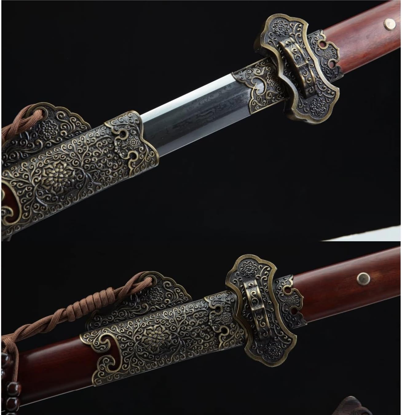 Tang Jian Sword, Hand-Forged Damascus Steel Blade,Ebony Wood Handle, Alloy Fittings