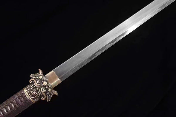 Dragon Roaring Tang Sword-Damascus Steel Blade, Soil Quenched,Purple C ...