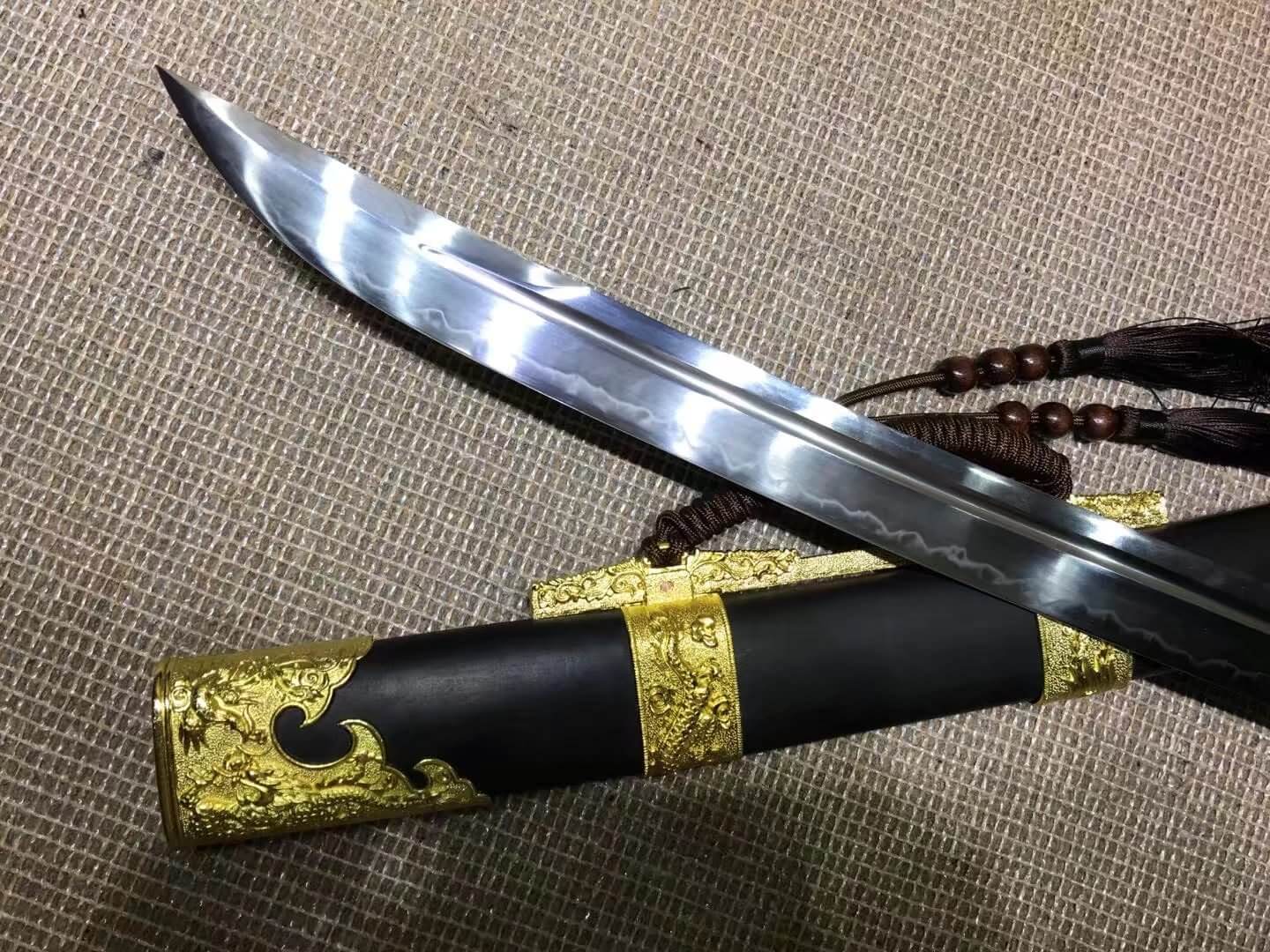 Broadsword,Qing dao,High-carbon steel burn blade,Black wood scabbard - Chinese sword shop