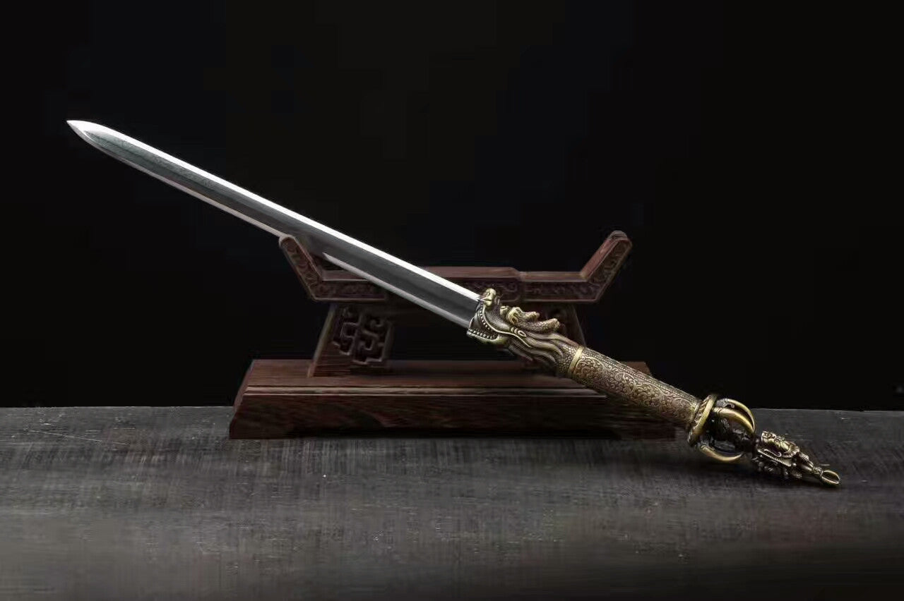 Dragon sword-Damascus Steel blade,Leather scabbard,Brass fitted ...