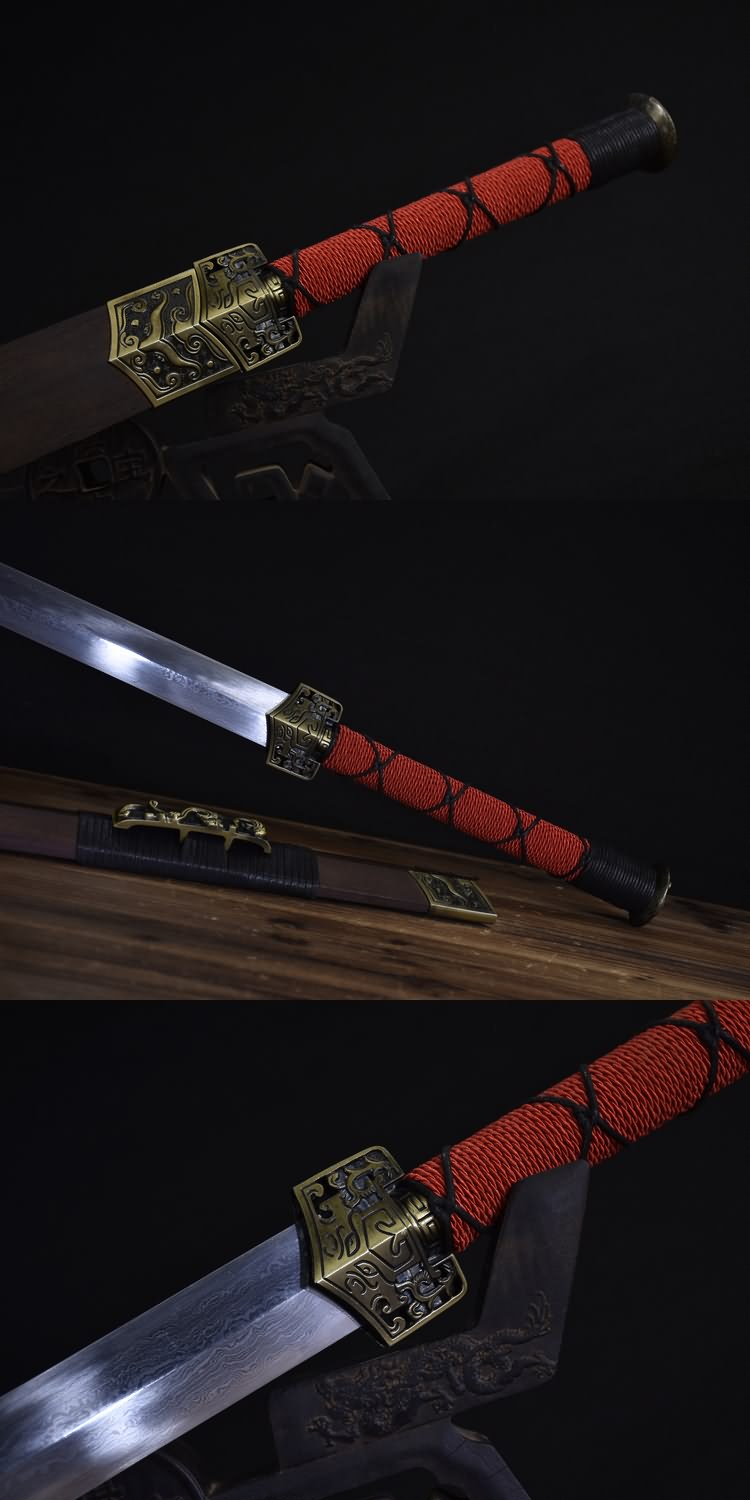 Han jian,Handmade Damascus Steel Blades,Rosewood Scabbard,Alloy Fittin ...