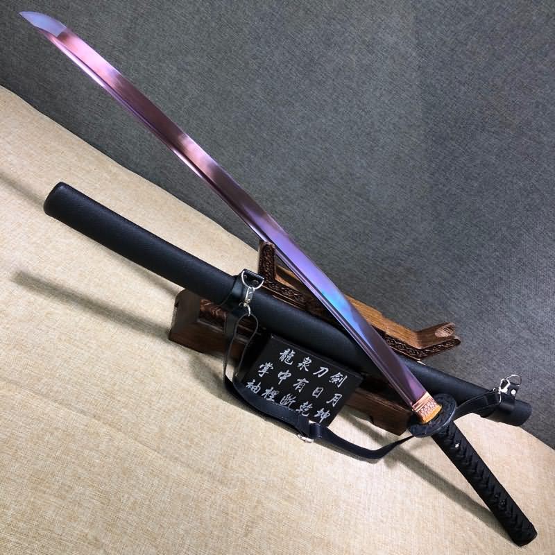 Purple Katana,High carbon steel blade,Leather scabbard,Full tang - Chinese sword shop