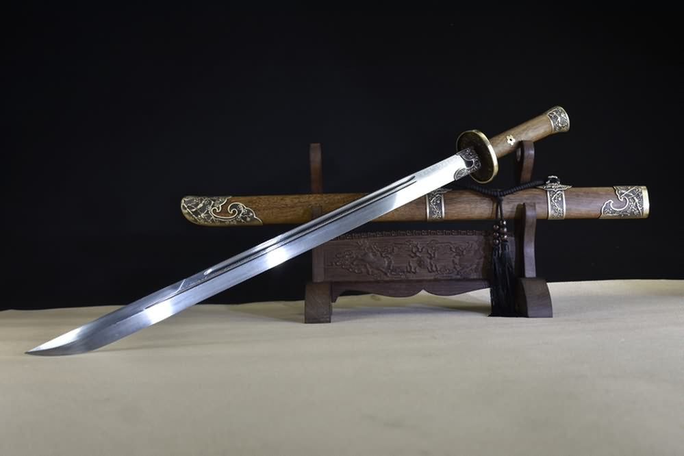 Qing Sword,Forged Damascus Steel Blade,Brass Fittings,Full Tang,Battle ...