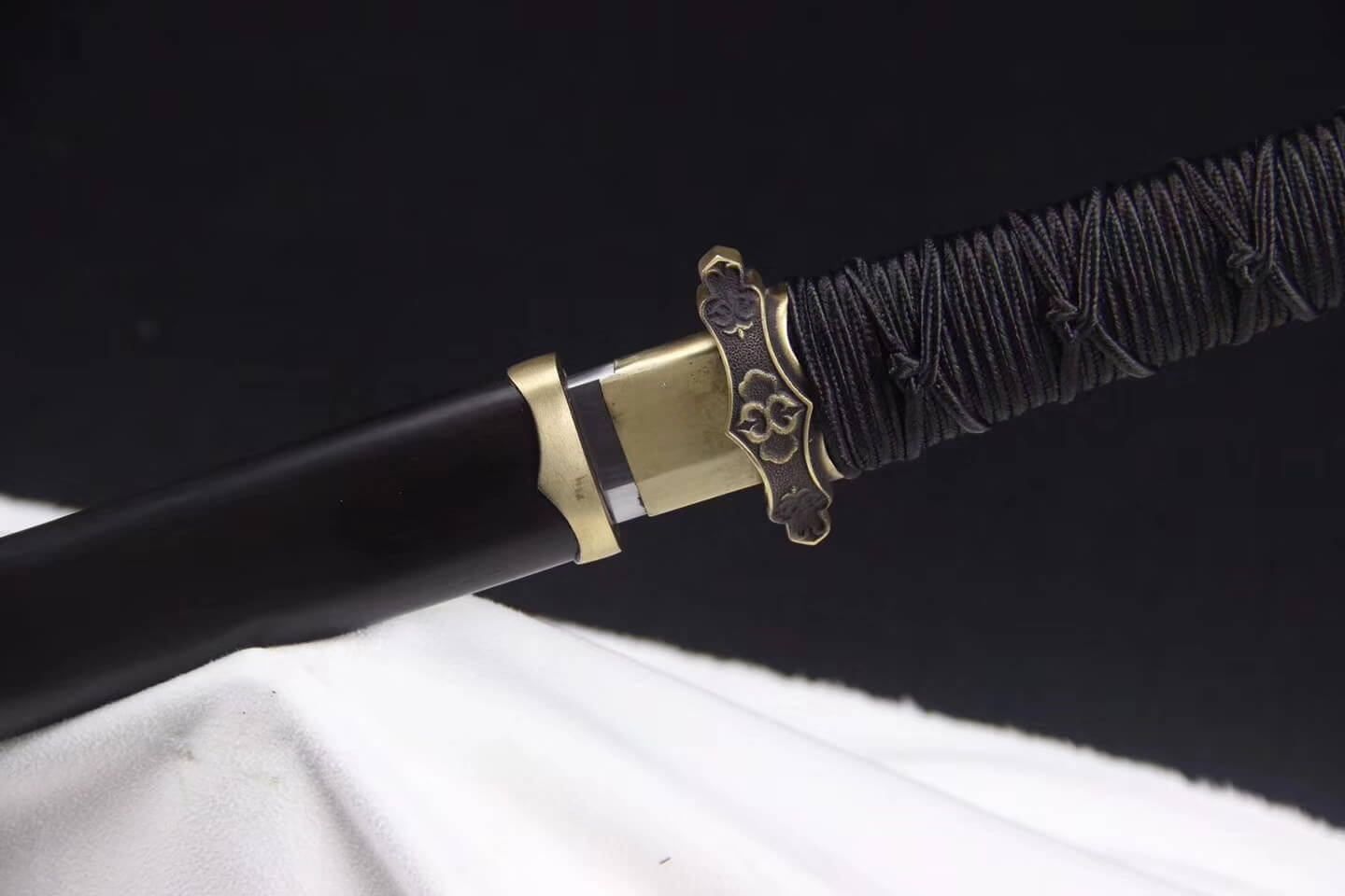 Ring-pommel Tang Jian/Pattern Steel Blade/Black Scabbard/Brass Fittings ...