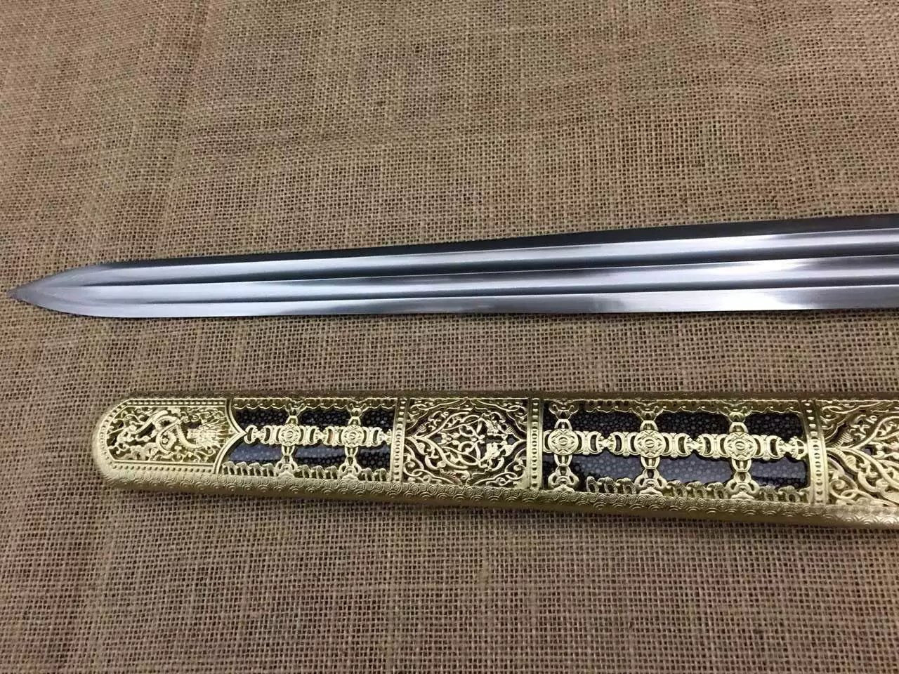 Yongle sword,Folded steel,Skin scabbard,Copper fitting,Length 38" - Chinese sword shop